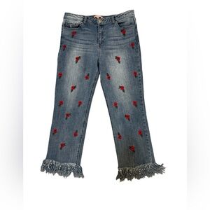 Gibson Latimer Embroidered Floral Jeans Size 10 Frayed Hem Cropped Denim